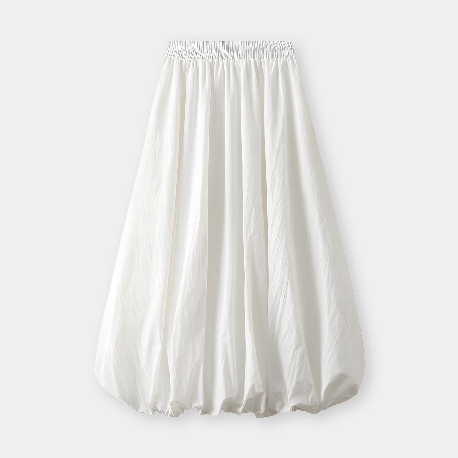 A-line High Waisted Mid Length Lantern Skirt With Both Side Pockets - 0503_WHITE