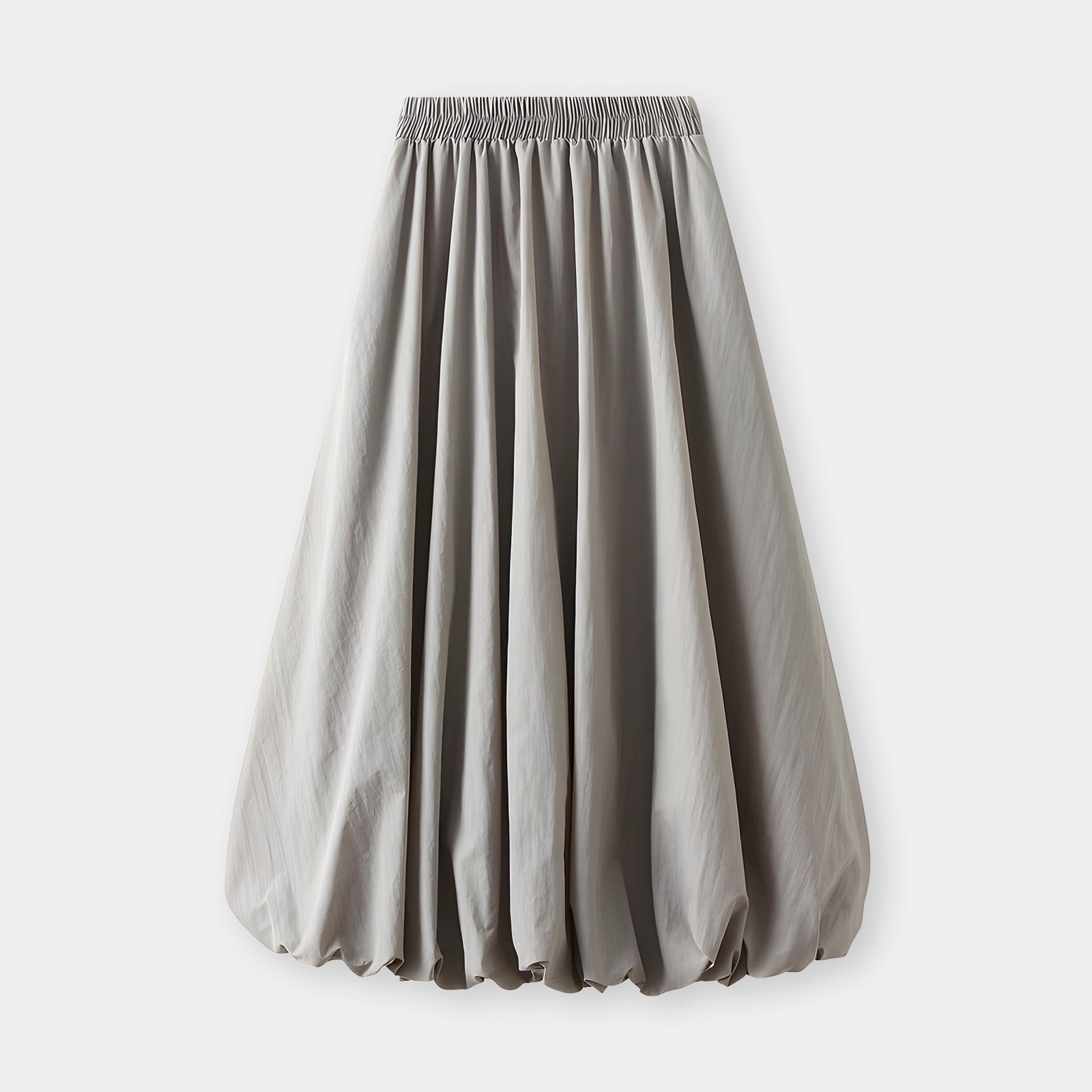 A-line High Waisted Mid Length Lantern Skirt With Both Side Pockets - 0503_GREY