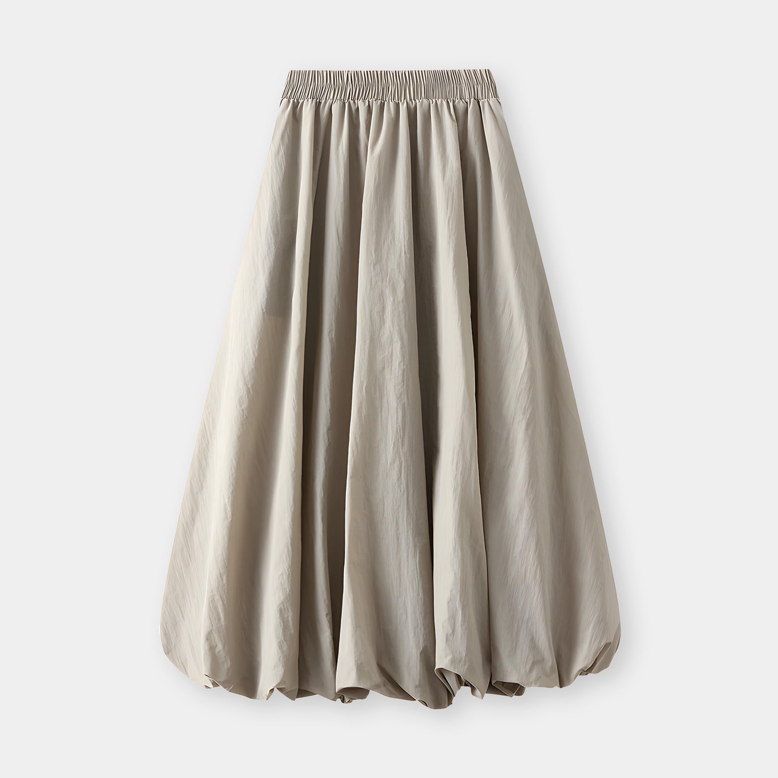 A-line High Waisted Mid Length Lantern Skirt With Both Side Pockets - 0503_KHAKI
