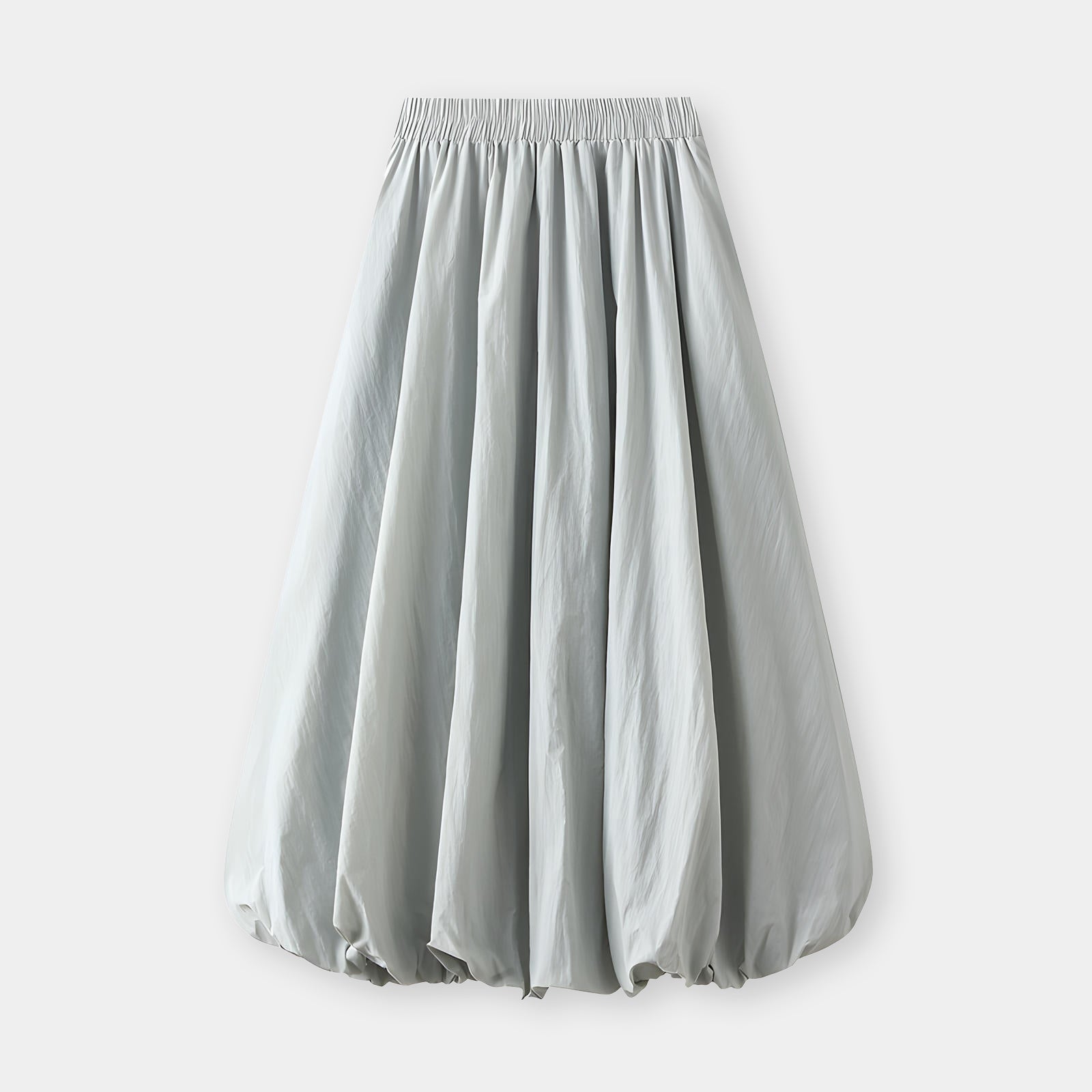 A-line High Waisted Mid Length Lantern Skirt With Both Side Pockets - 0503_GREEN
