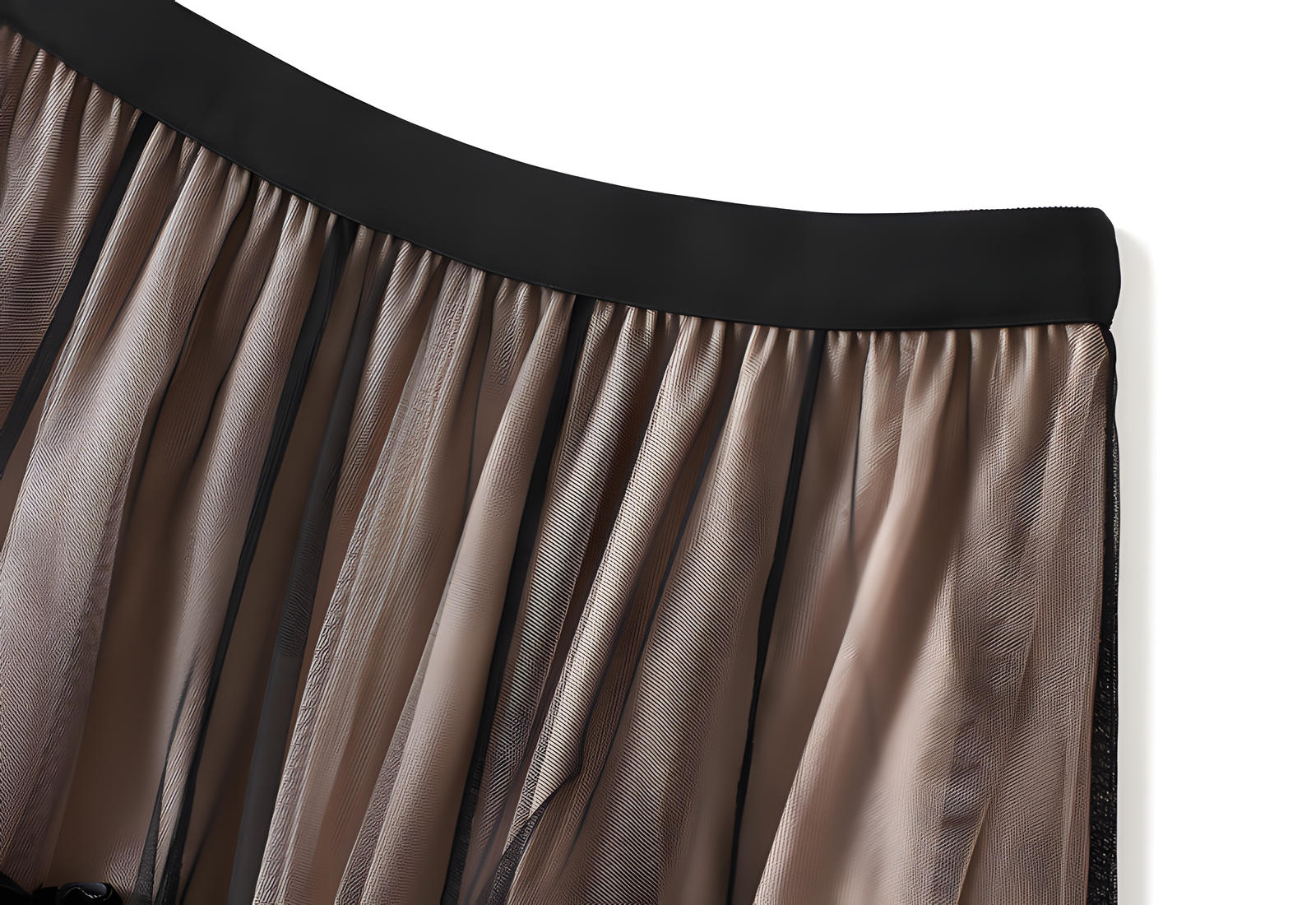Mesh Gauze Japanese Style A Line Bow Skirt - 0883_BROWN