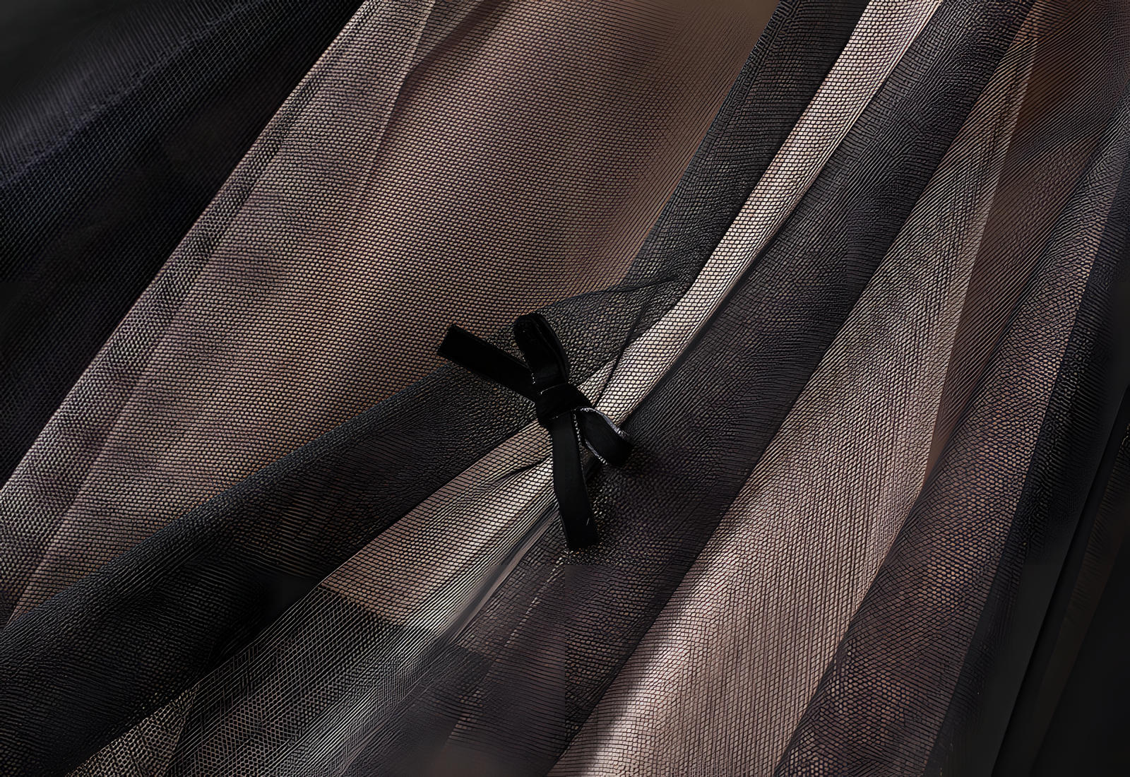 Mesh Gauze Japanese Style A Line Bow Skirt - 0883_BROWN