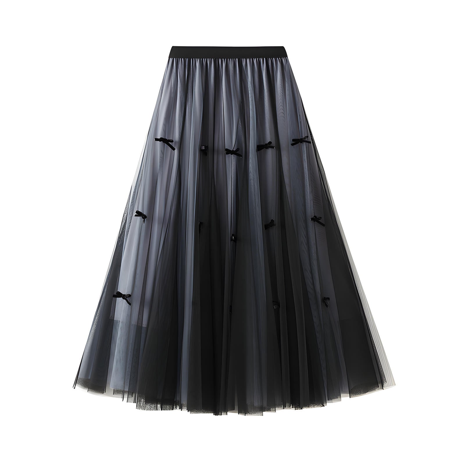 Mesh Gauze Japanese Style A Line Bow Skirt - 0883_GREY
