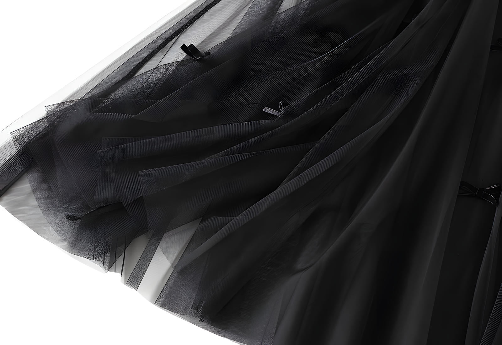 Mesh Gauze Japanese Style A Line Bow Skirt - 0883_BLACK