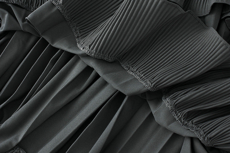 Dark Gray Ruffled High-Low Maxi Skirt