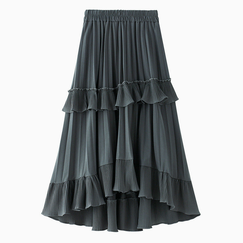 Dark Gray Ruffled High-Low Maxi Skirt