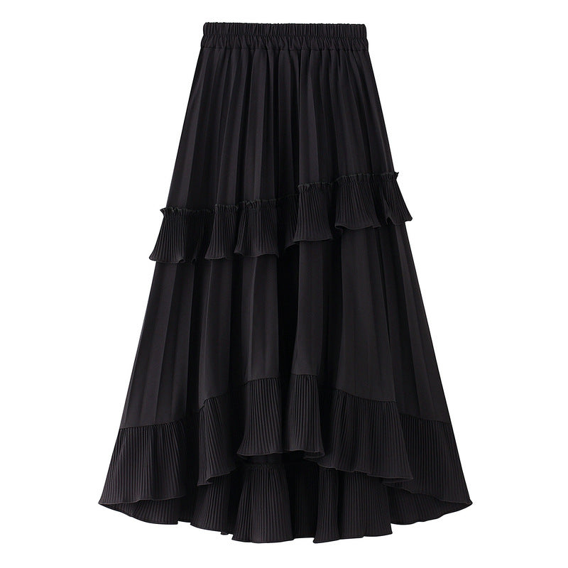 Black Ruffled High-Low Maxi Skirt
