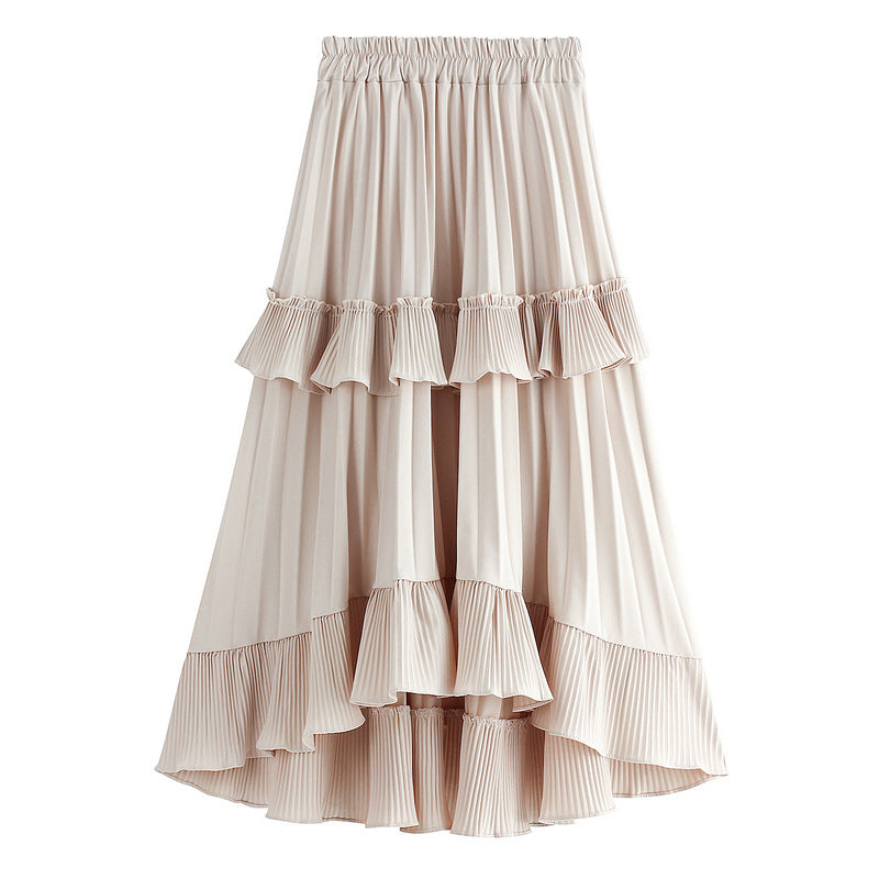 Beige Ruffled High-Low Maxi Skirt