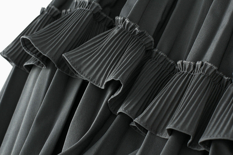 Dark Gray Ruffled High-Low Maxi Skirt