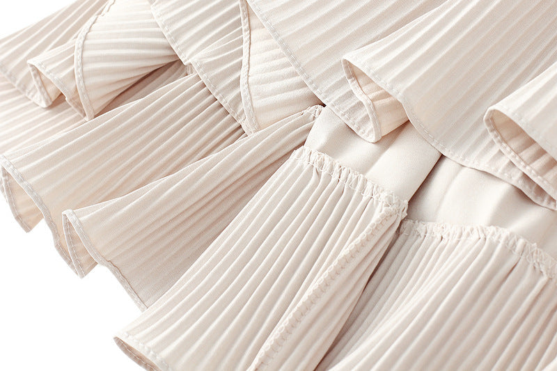 Beige Ruffled High-Low Maxi Skirt