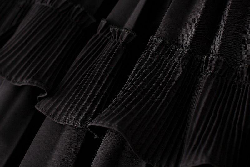 Black Ruffled High-Low Maxi Skirt