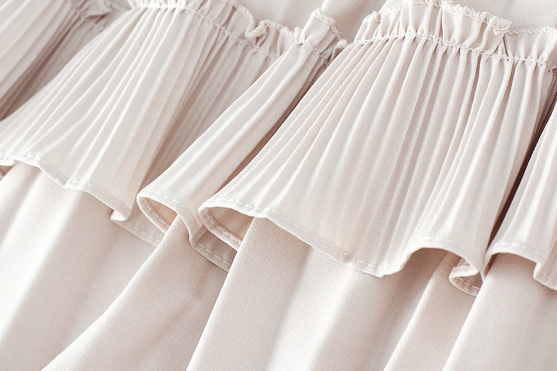 Beige Ruffled High-Low Maxi Skirt