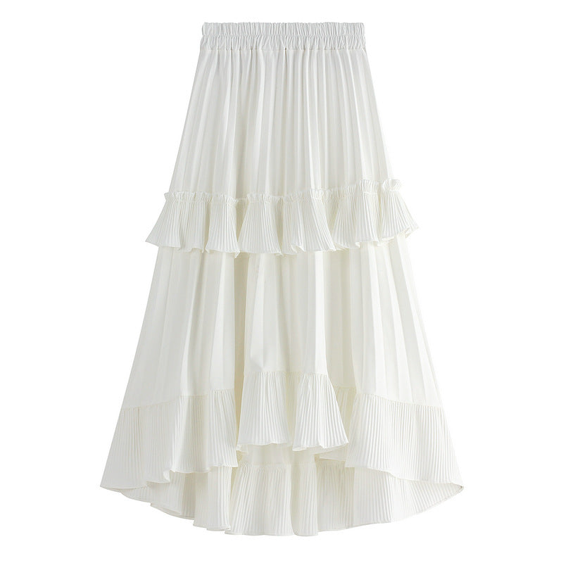 White Ruffled High-Low Maxi Skirt