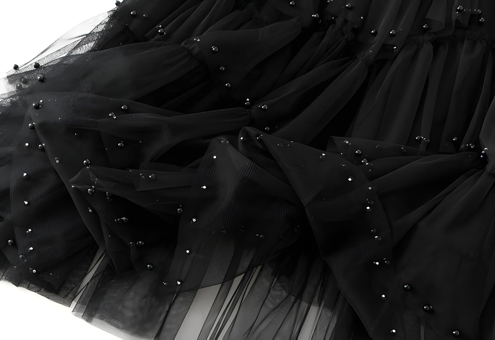 Multitier Layered Mesh Skirt With Pearl Embellishment - 1220_BLA