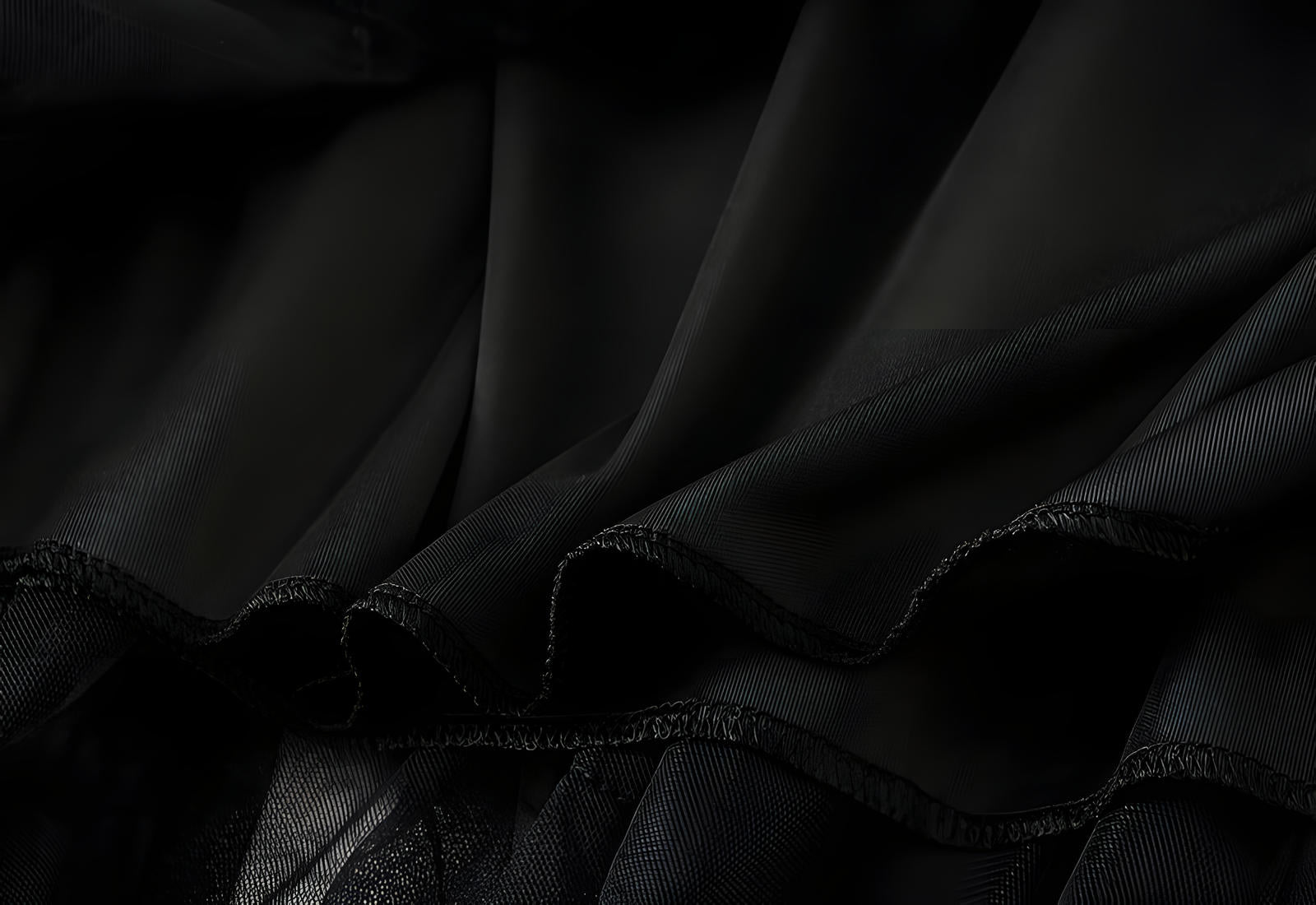 Multitier Layered Mesh Skirt With Pearl Embellishment - 1220_BLA