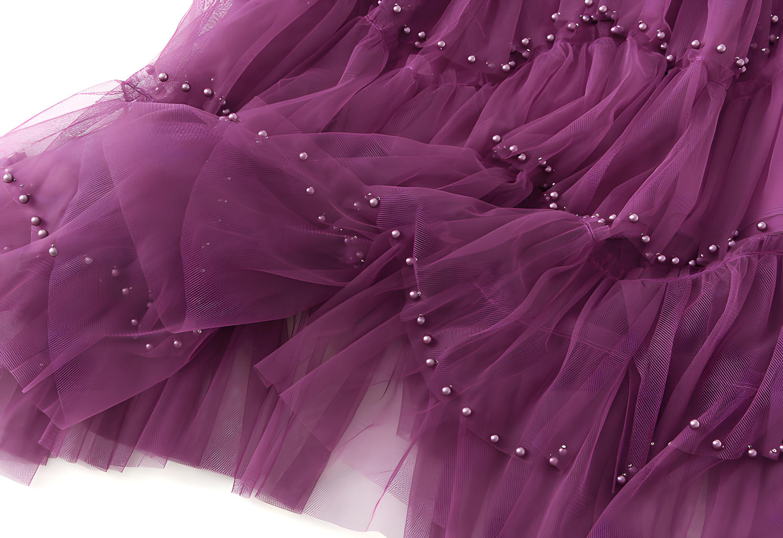 Multitier Layered Mesh Skirt With Pearl Embellishment - 1220_PUR