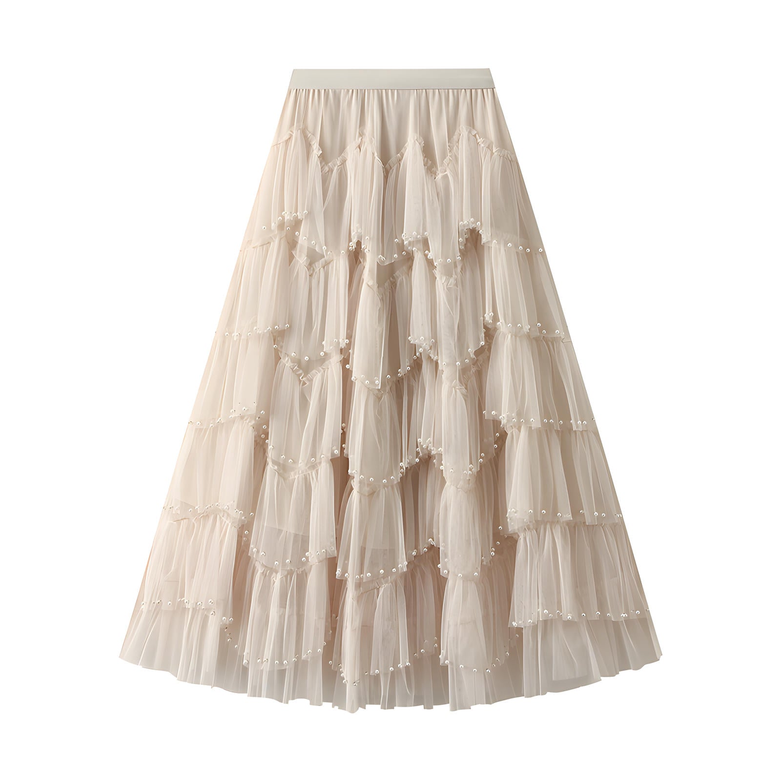 Multitier Layered Mesh Skirt With Pearl Embellishment - 1220_APR