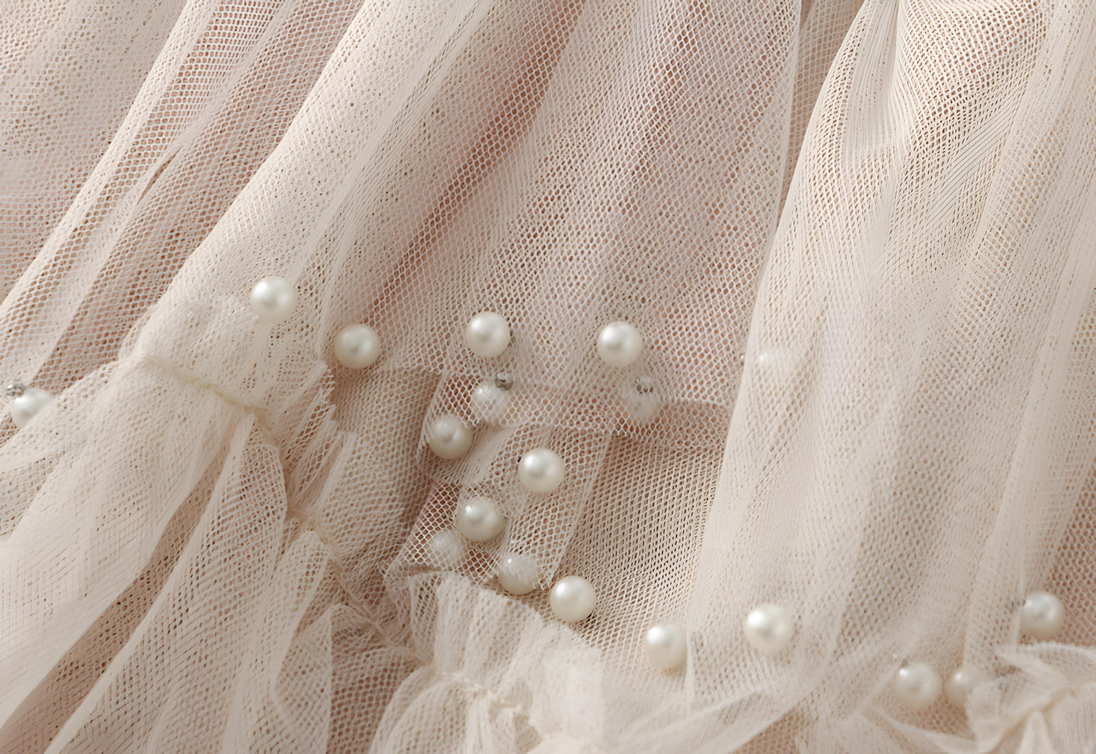 Multitier Layered Mesh Skirt With Pearl Embellishment - 1220_APR