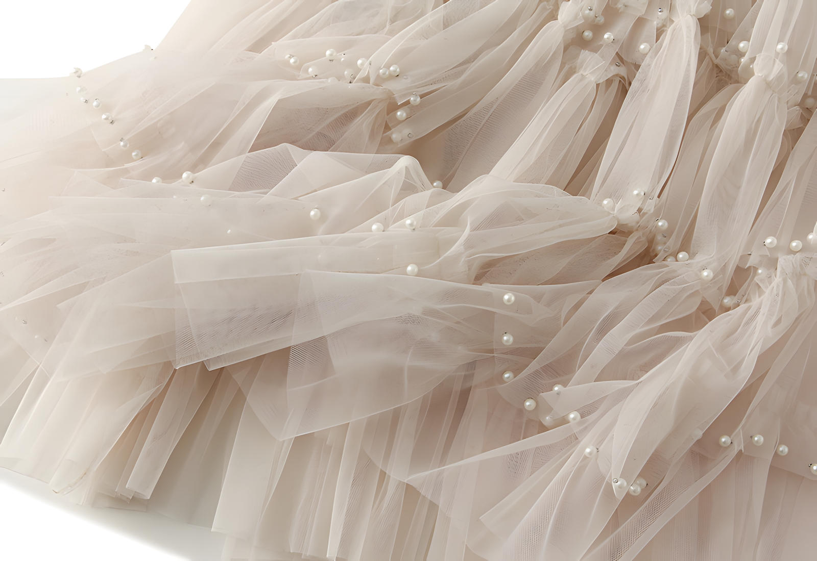 Multitier Layered Mesh Skirt With Pearl Embellishment - 1220_APR