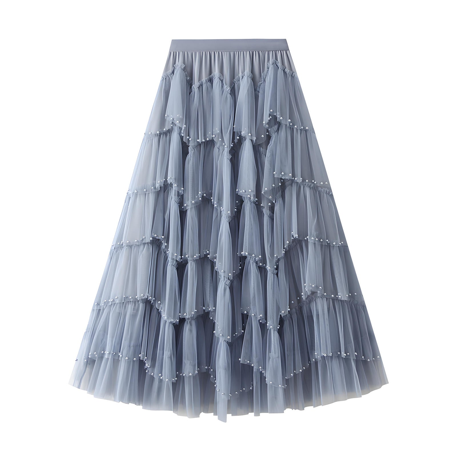 Multitier Layered Mesh Skirt With Pearl Embellishment - 1220_SLA