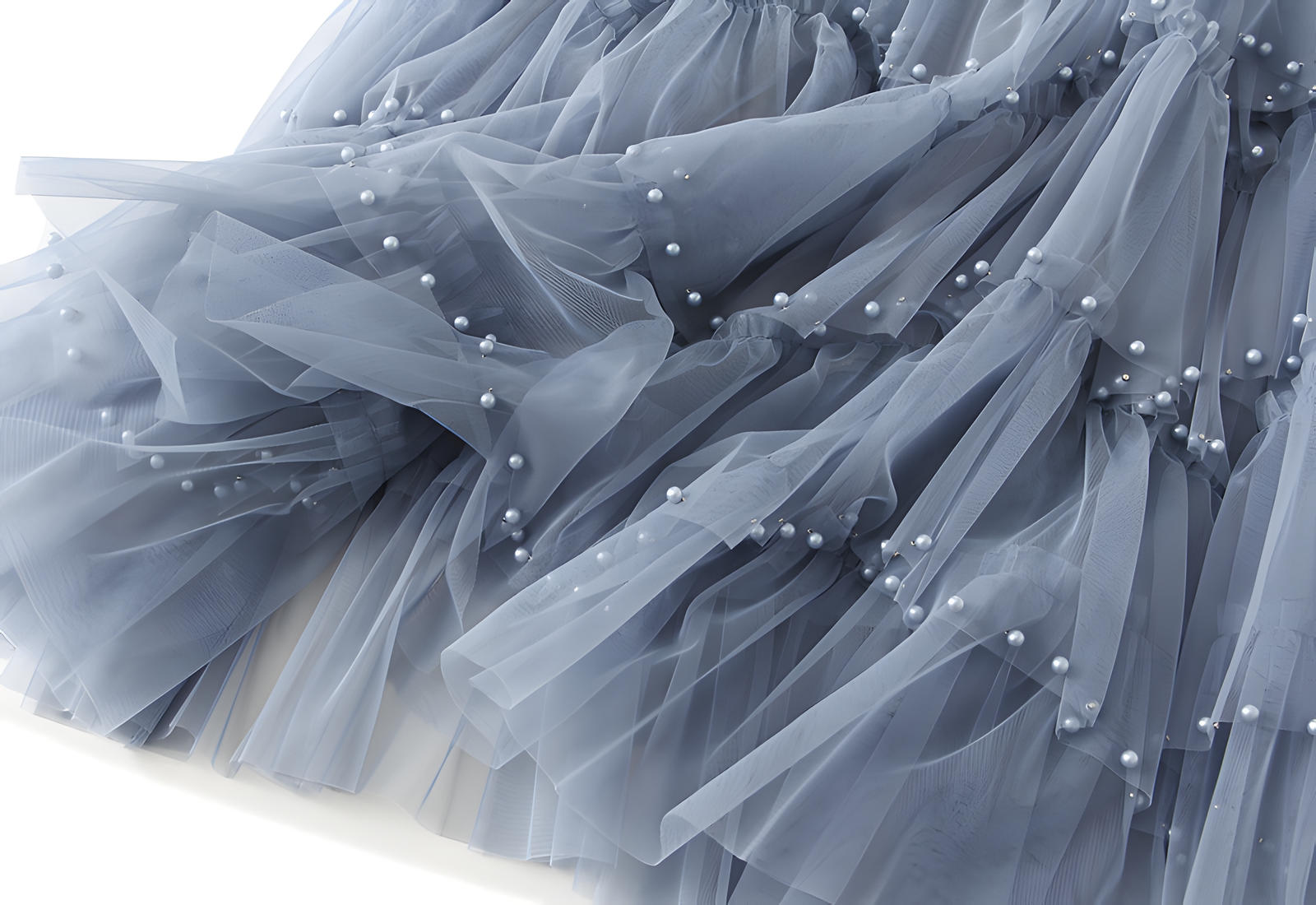 Multitier Layered Mesh Skirt With Pearl Embellishment - 1220_SLA