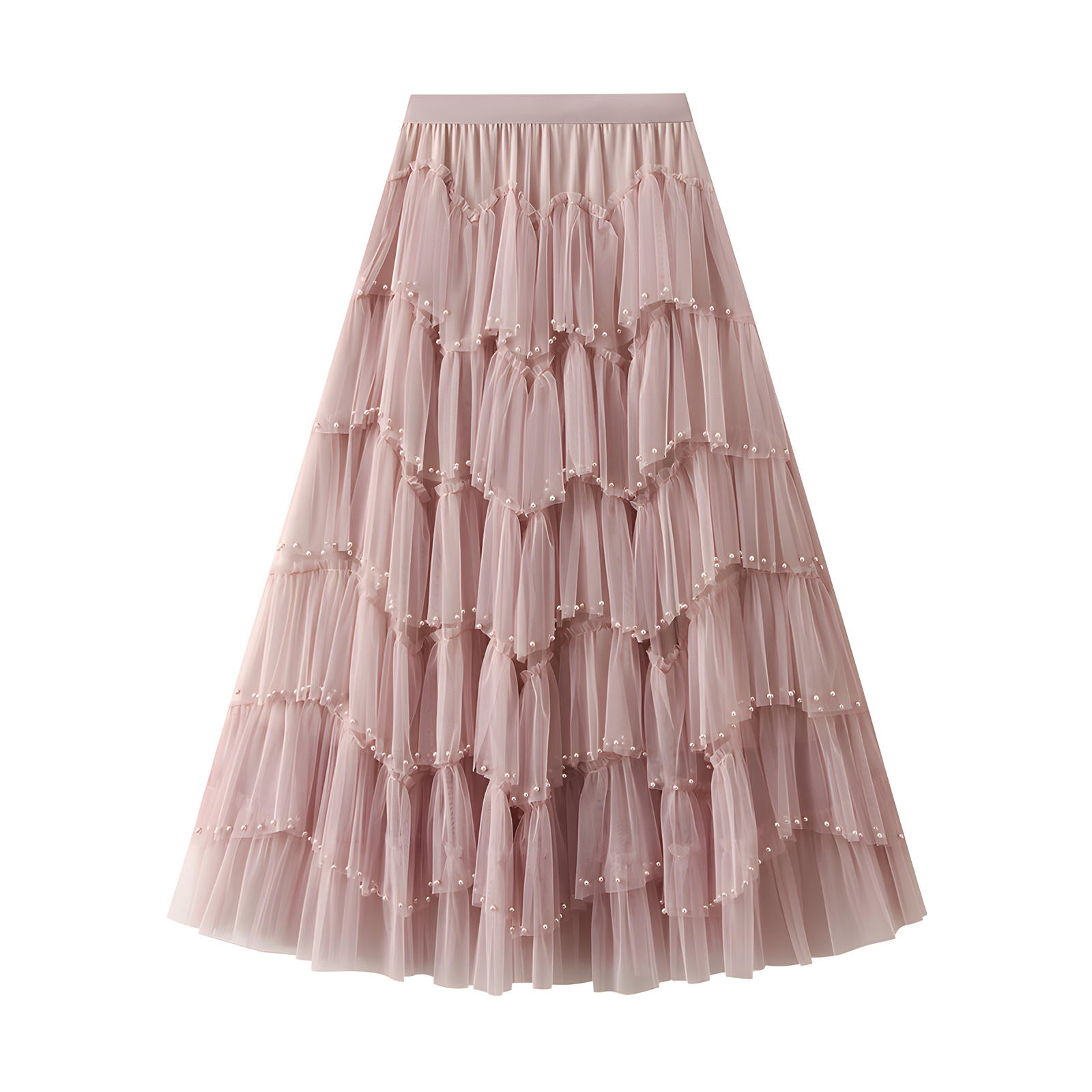 Multitier Layered Mesh Skirt With Pearl Embellishment - 1220_PIN