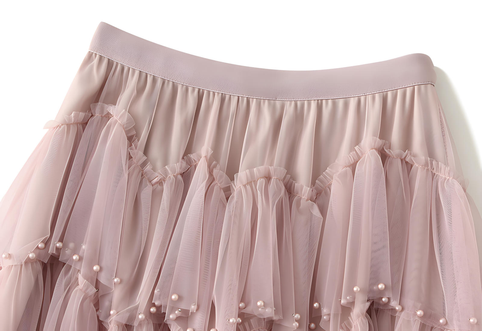 Multitier Layered Mesh Skirt With Pearl Embellishment - 1220_PIN
