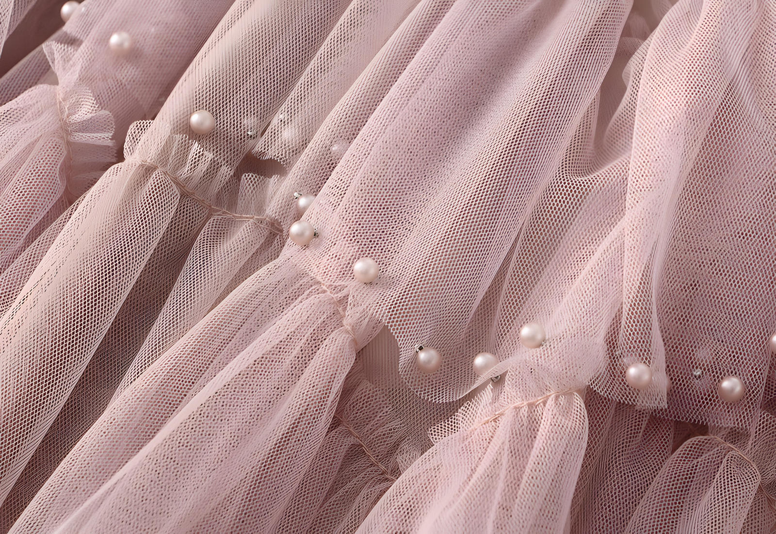 Multitier Layered Mesh Skirt With Pearl Embellishment - 1220_PIN