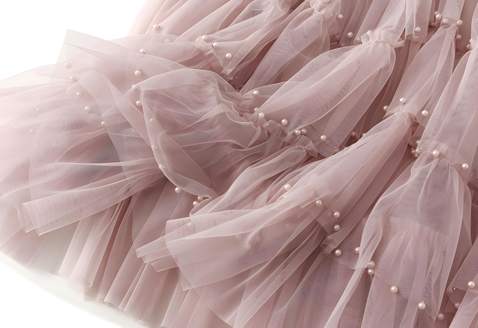 Multitier Layered Mesh Skirt With Pearl Embellishment - 1220_PIN