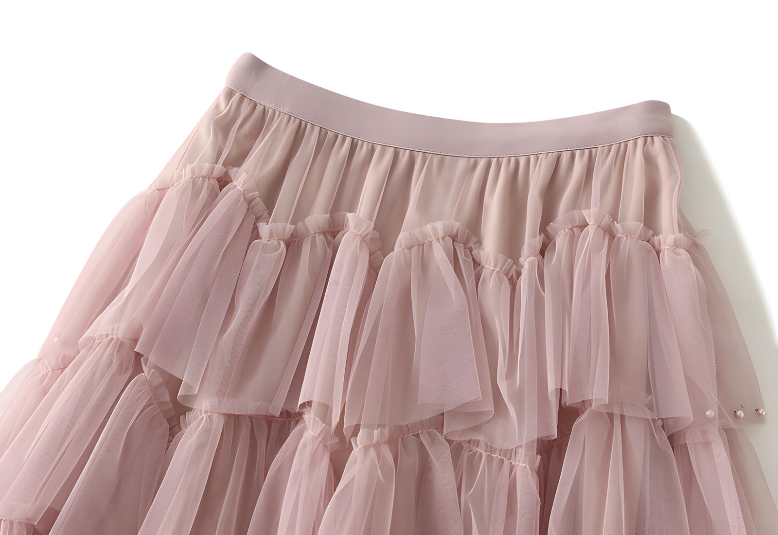Multitier Layered Mesh Skirt With Pearl Embellishment - 1220_PIN