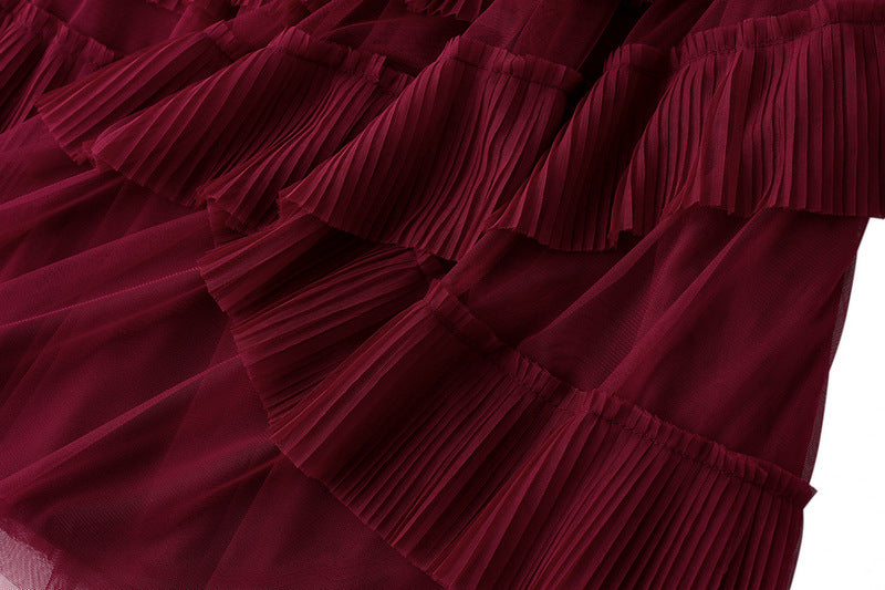 Burgundy Layered Ruffle Tulle Skirt