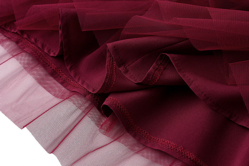 Burgundy Layered Ruffle Tulle Skirt