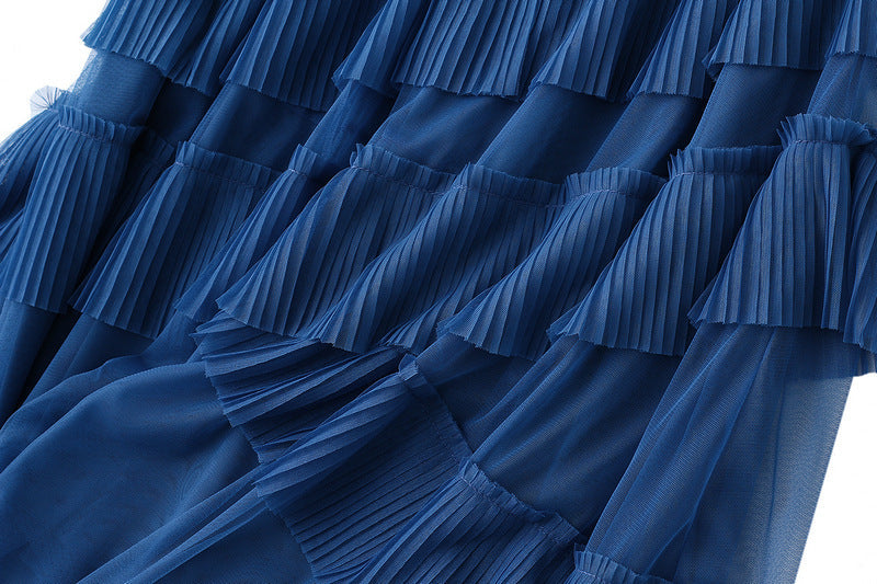 Blue Layered Ruffle Tulle Skirt
