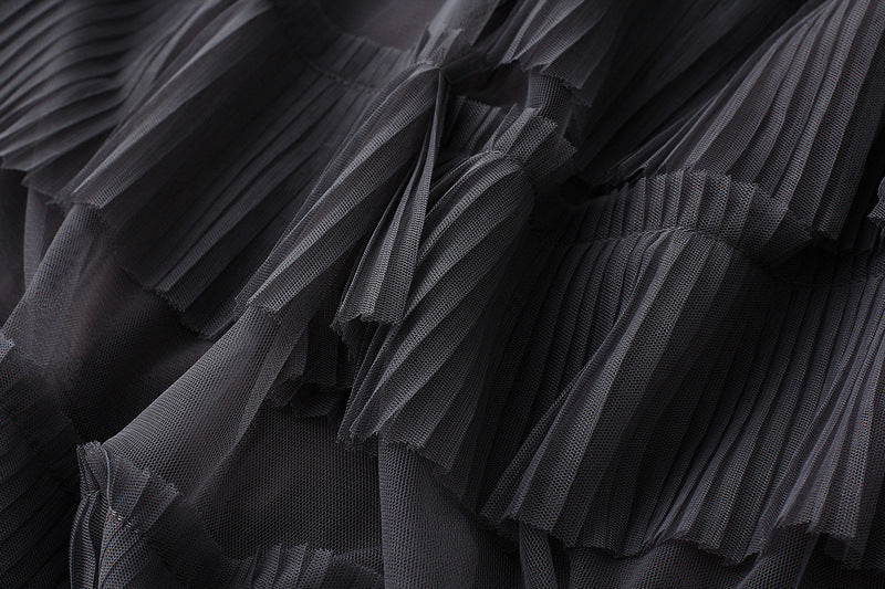 Grey Layered Ruffle Tulle Skirt