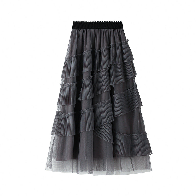 Grey Layered Ruffle Tulle Skirt