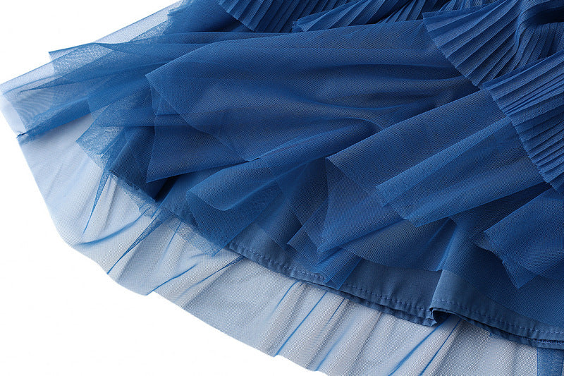 Blue Layered Ruffle Tulle Skirt