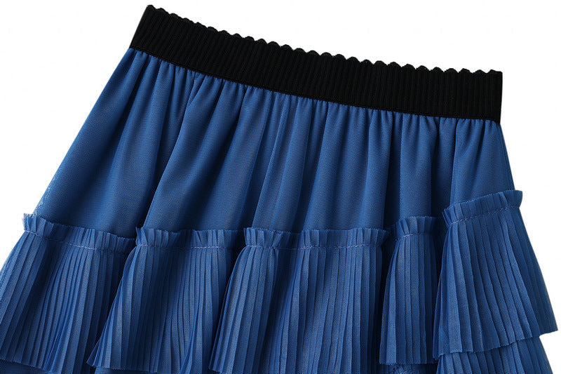 Blue Layered Ruffle Tulle Skirt