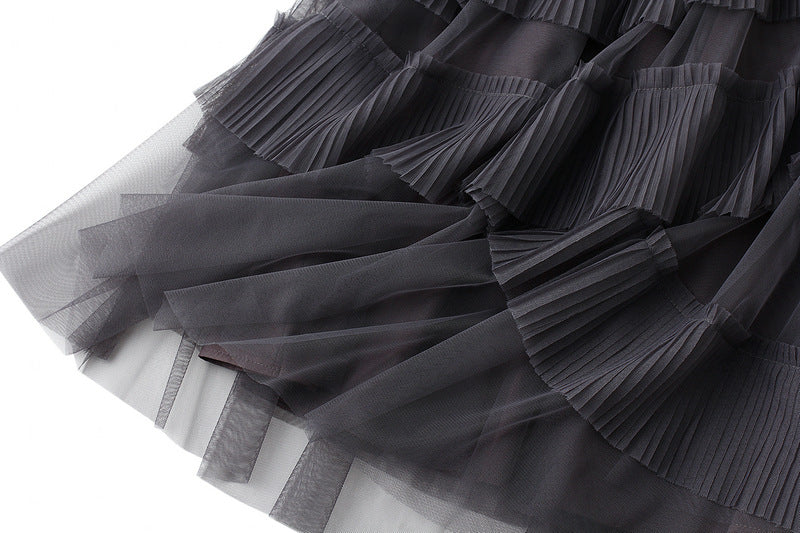 Grey Layered Ruffle Tulle Skirt