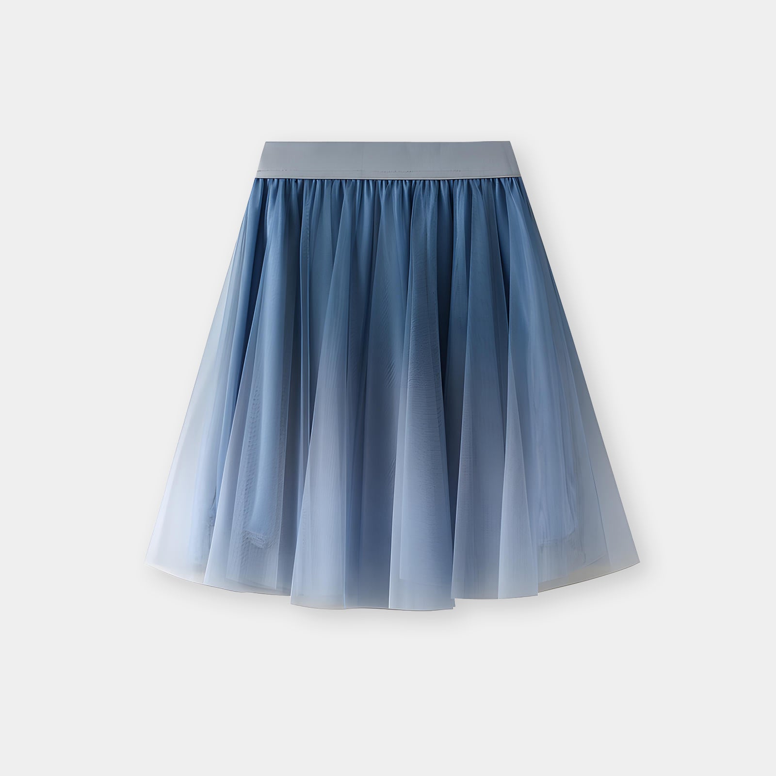 Mesh Multilayer Gradient Short Skirt With Satin Lining - 1365_Denim Blue