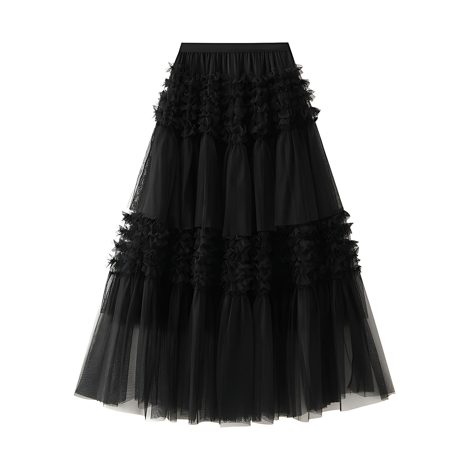 Whimsical Charm Layered Mesh Skirt - 1511_BLACK