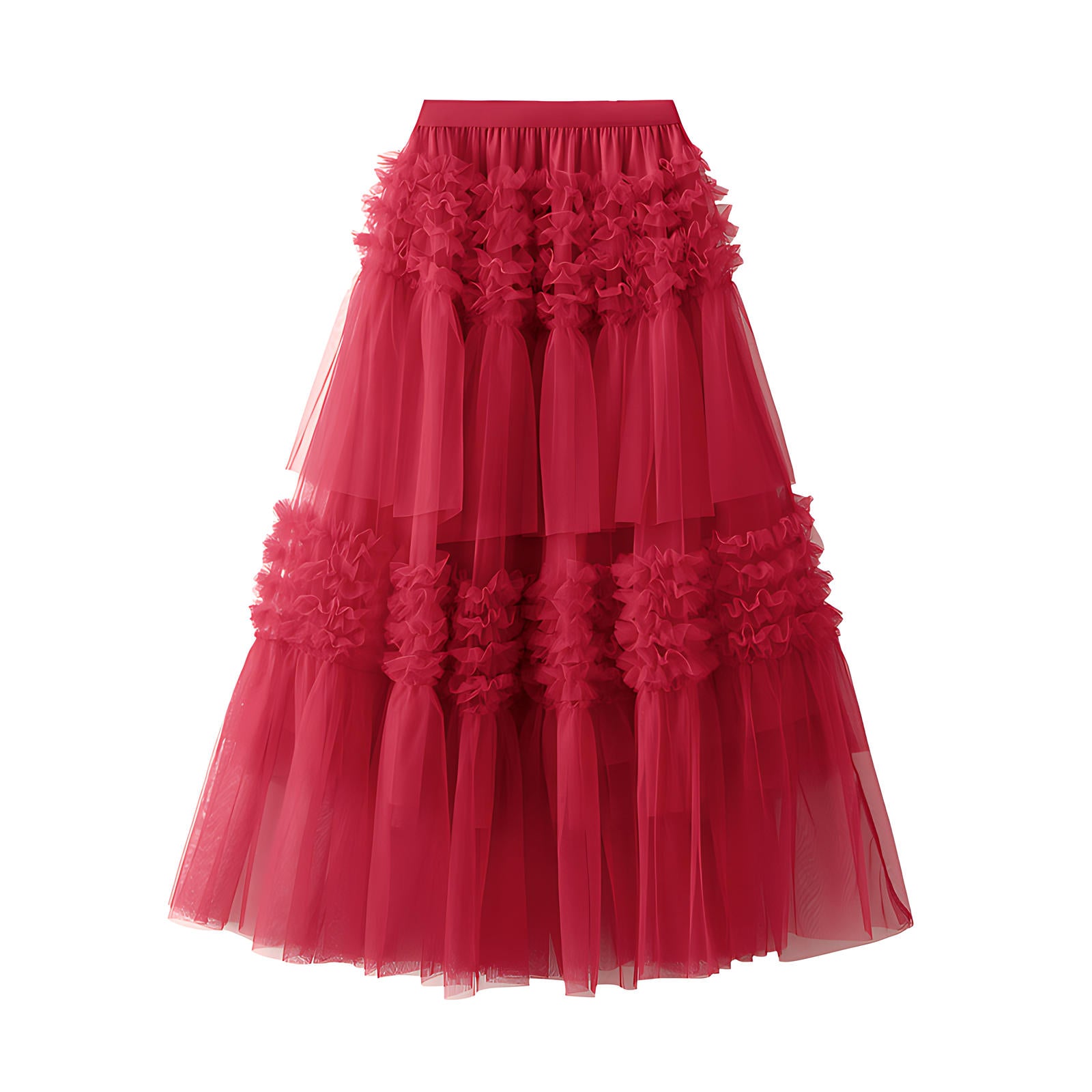 Whimsical Charm Layered Mesh Skirt - 1511_RED