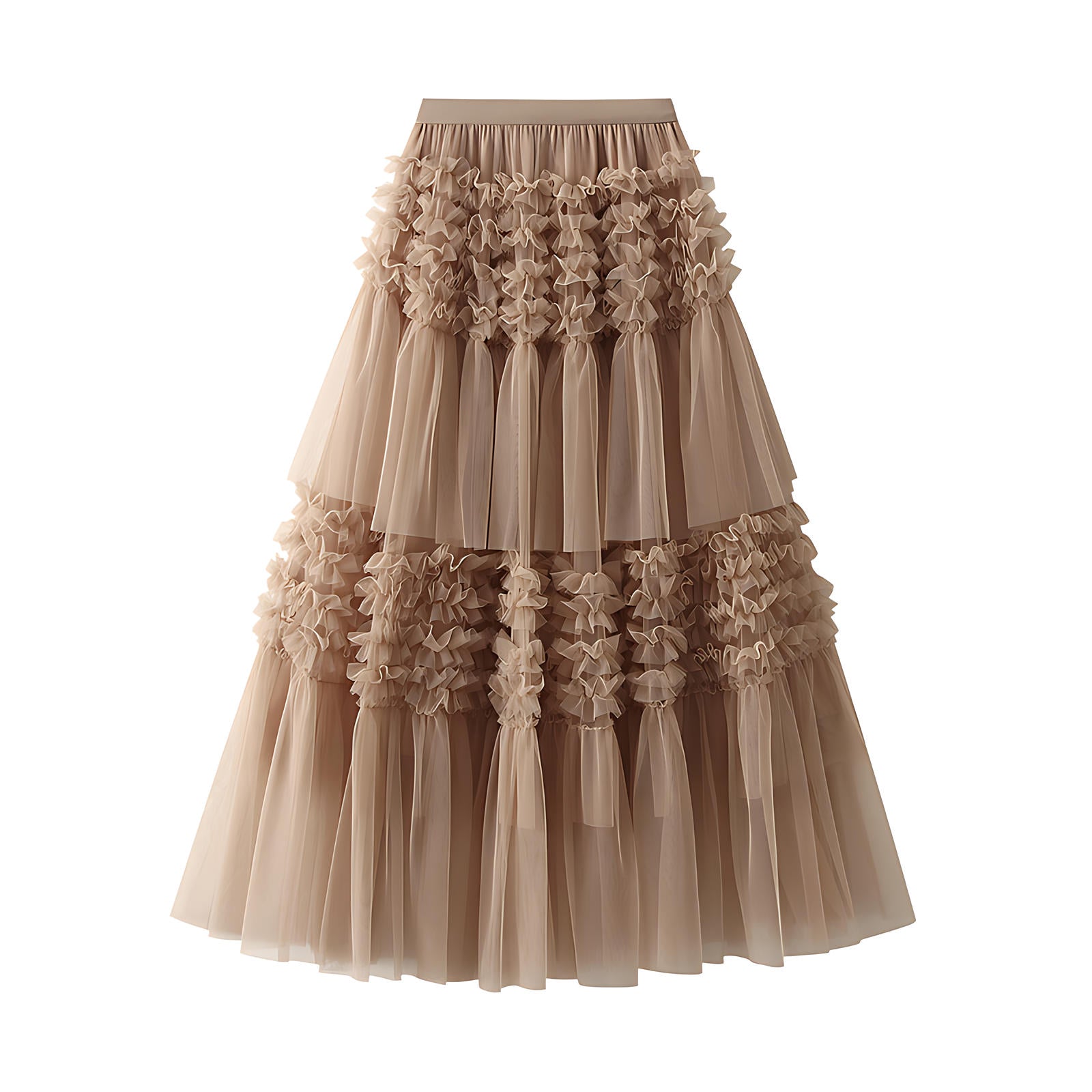 Whimsical Charm Layered Mesh Skirt - 1511_KHAKI