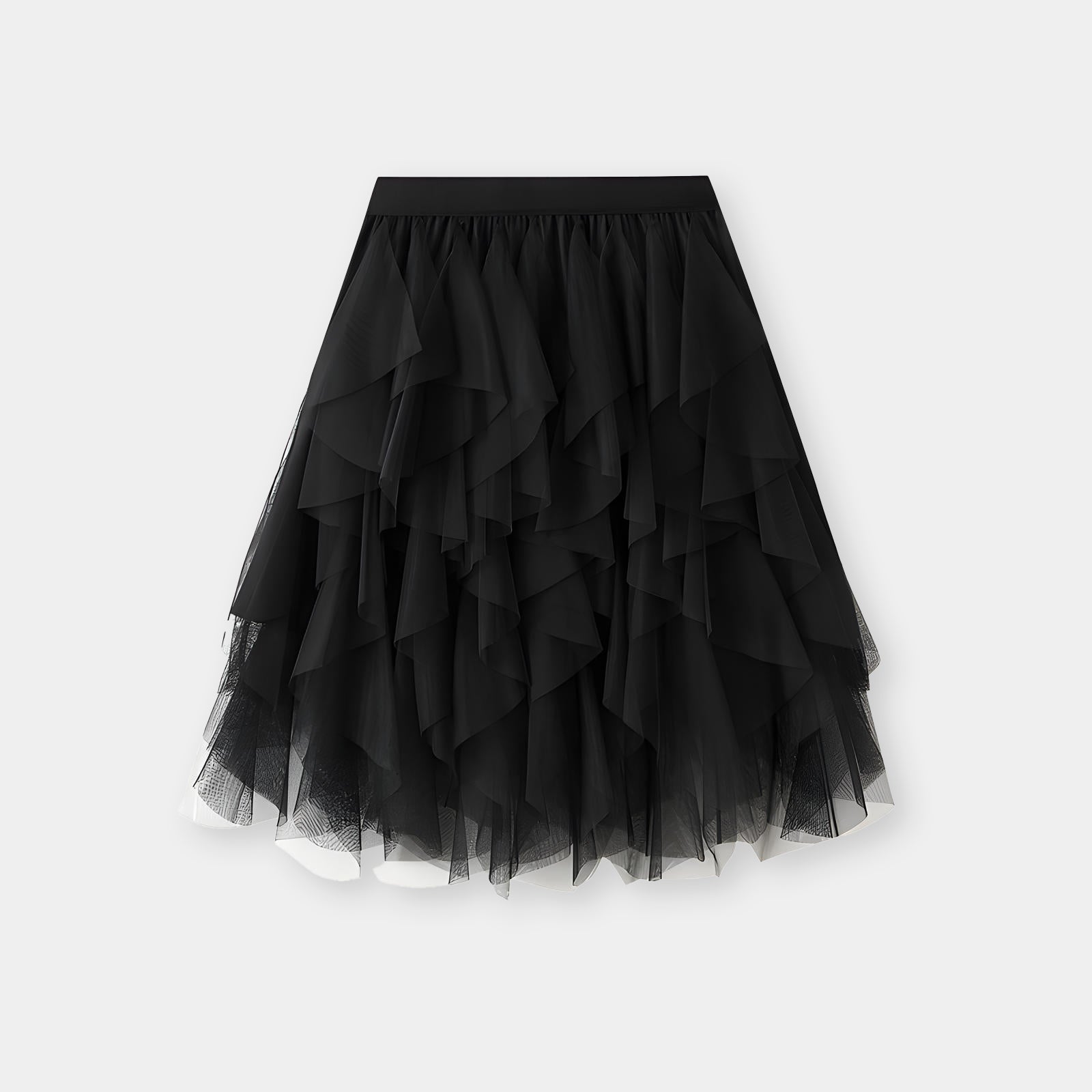 Mesh Gauze Vertical Ripples Short Skirt With Satin Lining - 1682_BLACK