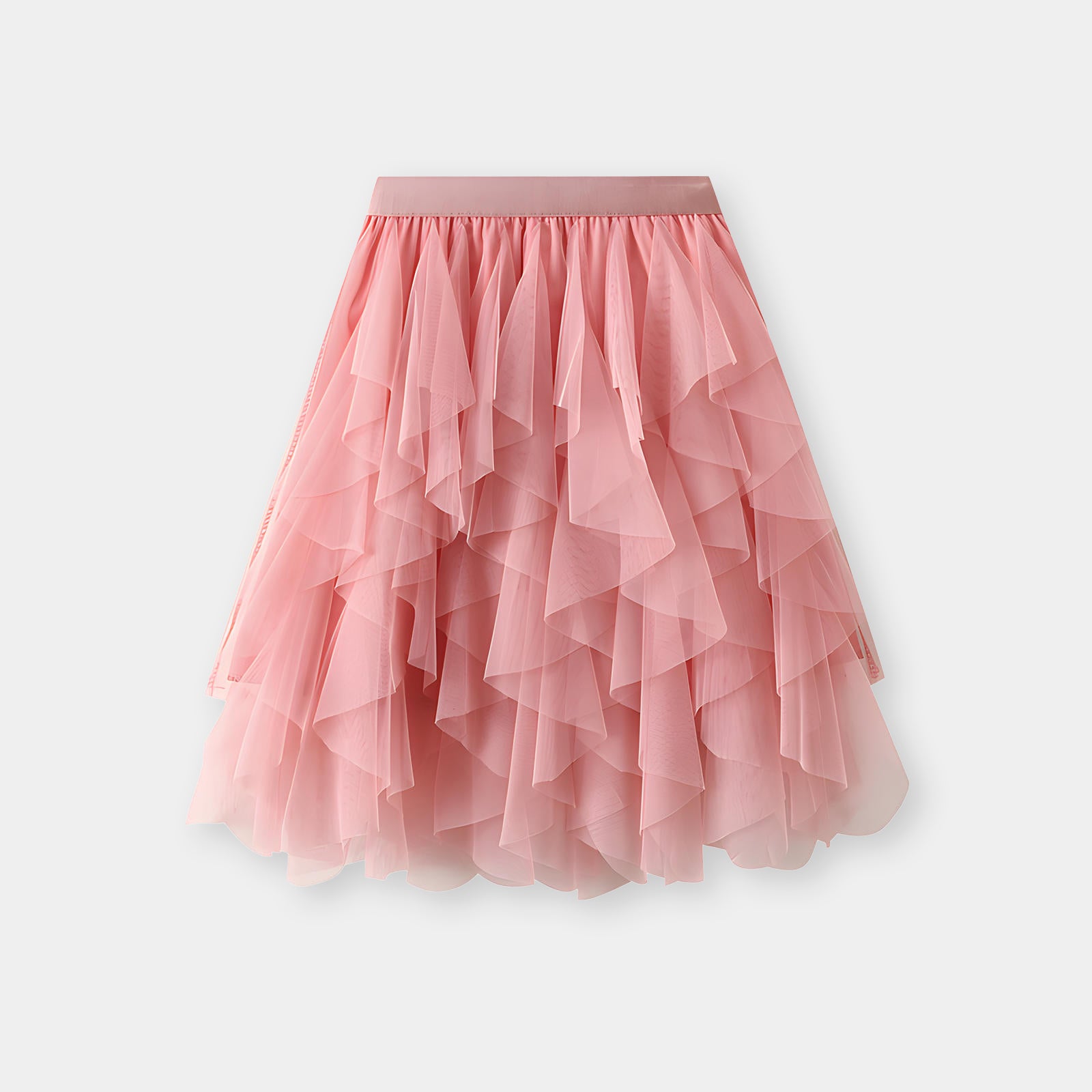 Mesh Gauze Vertical Ripples Short Skirt With Satin Lining - 1682_PINK