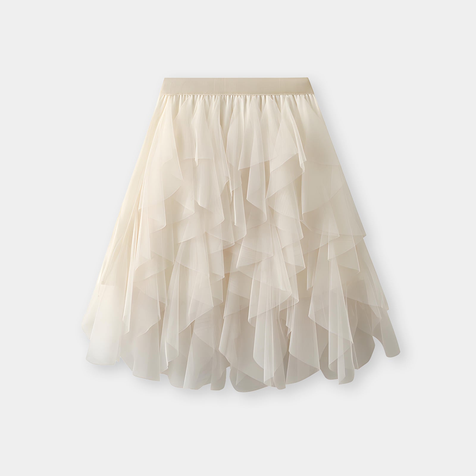 Mesh Gauze Vertical Ripples Short Skirt With Satin Lining - 1682_APRICOT