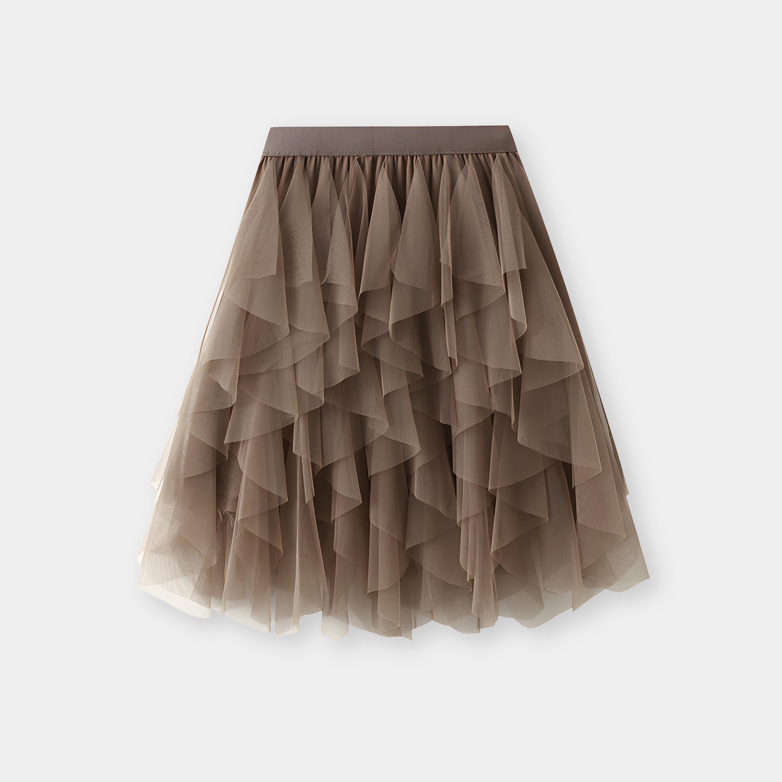 Mesh Gauze Vertical Ripples Short Skirt With Satin Lining - 1682_KHAKI