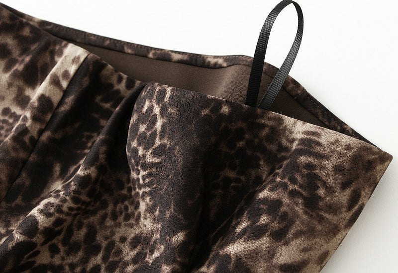 Satin Leopard Print Bias Cut Skirt