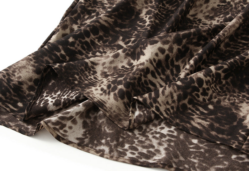 Satin Leopard Print Bias Cut Skirt