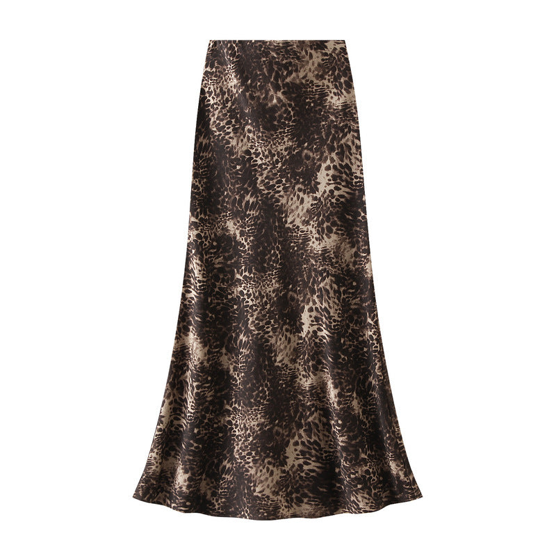 Satin Leopard Print Bias Cut Skirt