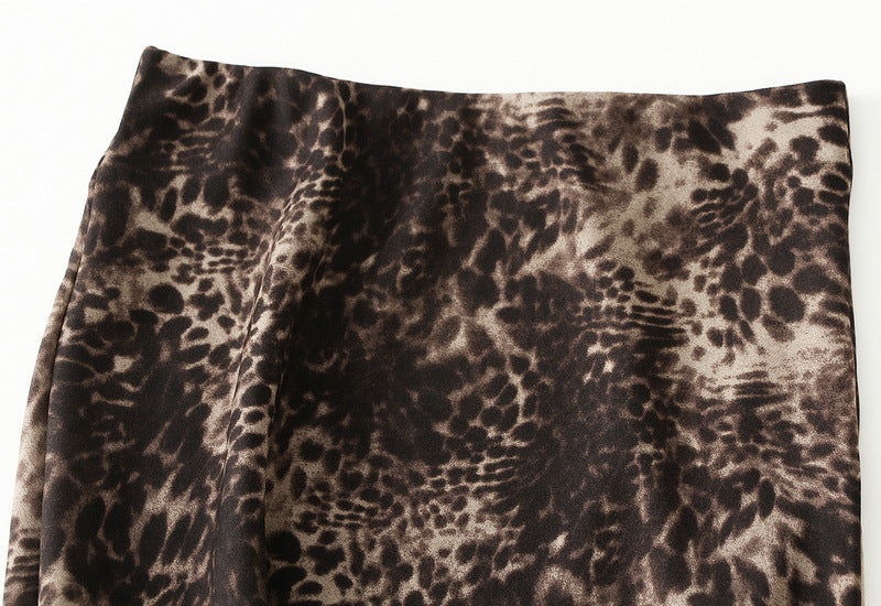 Satin Leopard Print Bias Cut Skirt